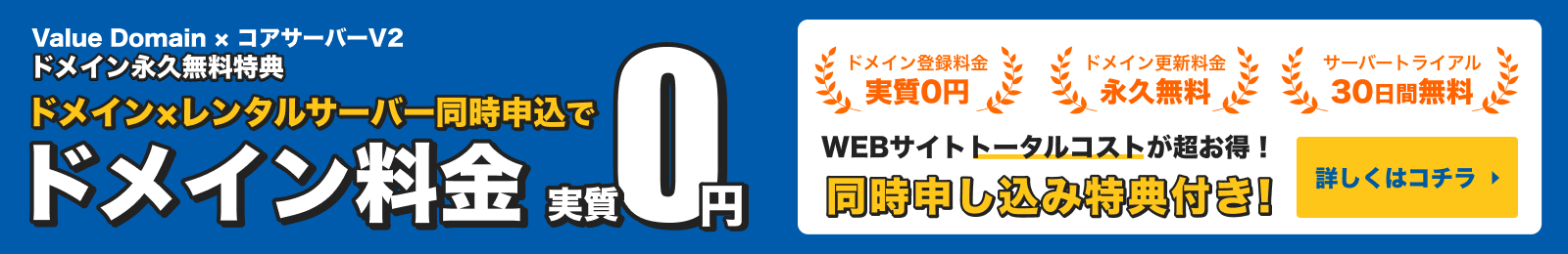 ドメイン×レンタルサーバー同時申込でドメイン料金実質0円