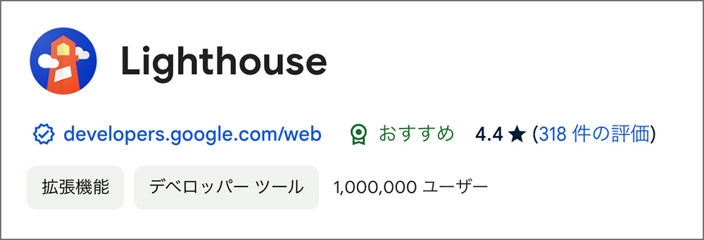 LighthouseのChrome拡張機能画面