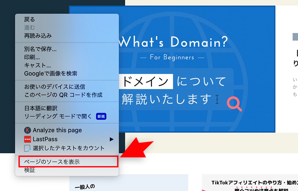 WordPressのページソース表示メニュー