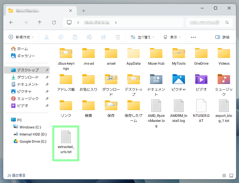 エクスプローラーでextracted_urls.txtを確認