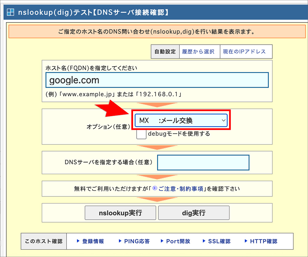 CMAN DNSチェックの画面
