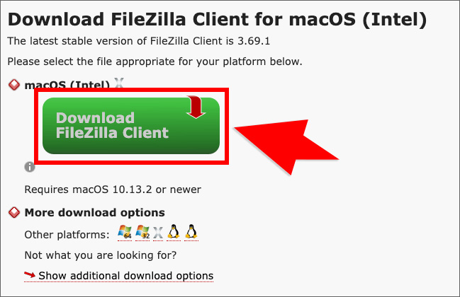 FileZillaのダウンロード画面