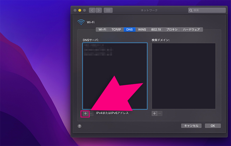 DNSメニューの＋ボタン