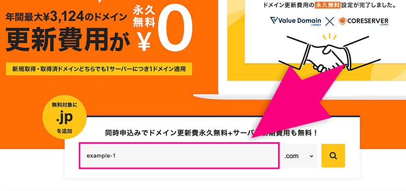 ドメイン更新費永久無料サービス画面