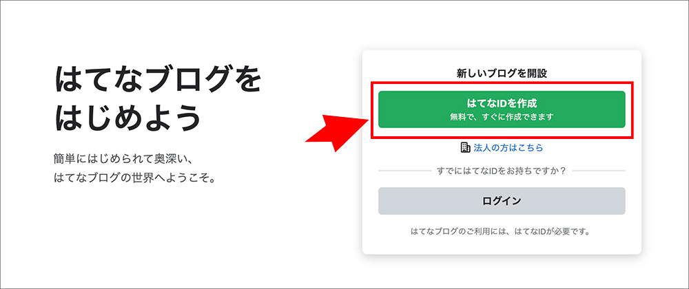 はてなブログの開設画面