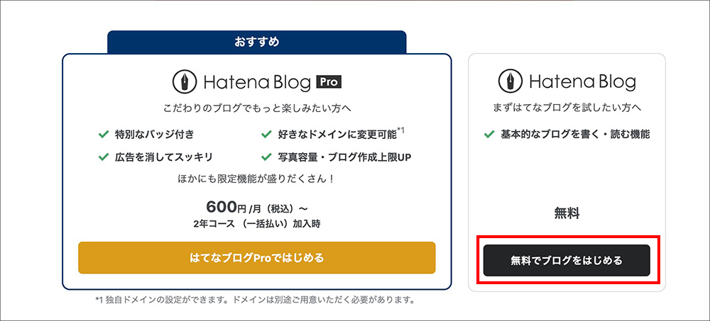 はてなブログの開設画面
