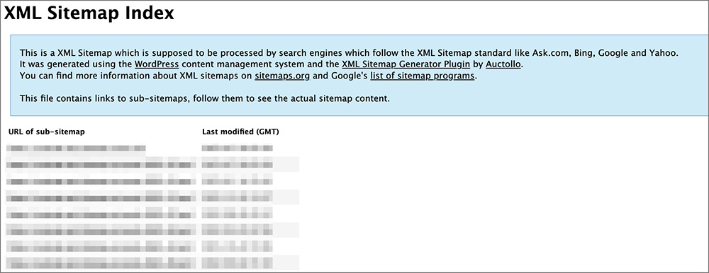 XMLサイトマップの確認画面