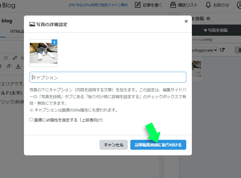 ブログ記事作成画面の写真貼り付け手順