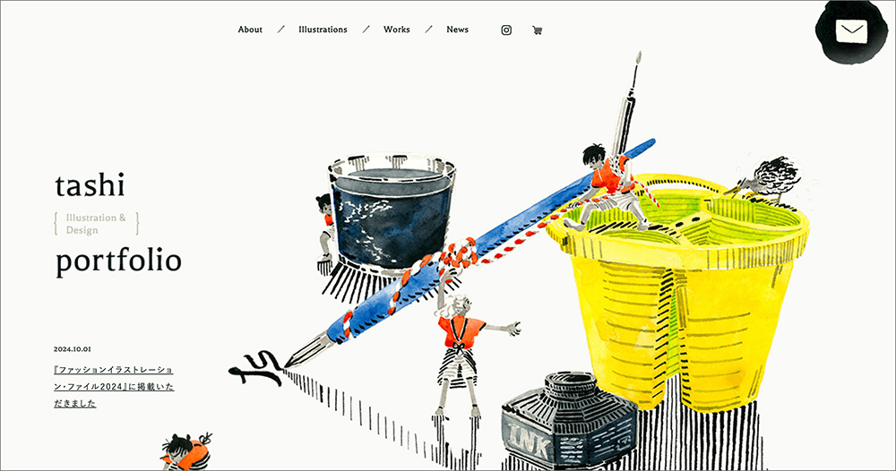 tashi Illustration&Design Portfollioのトップページ画面