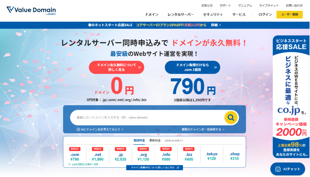 バリュードメインのファーストビュー画面