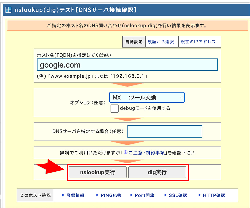 CMAN DNSチェックの画面
