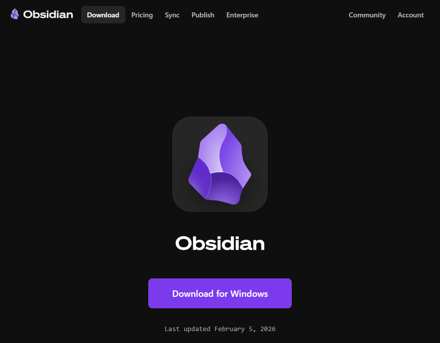 Obsidianダウンロード画面