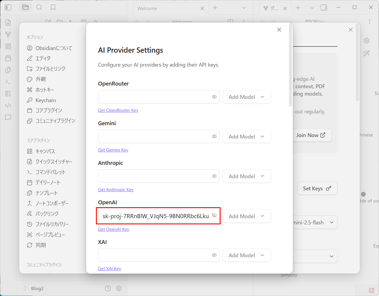 OpenAI APIキー入力