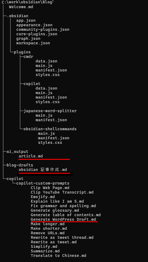Obsidian物理フォルダー構成