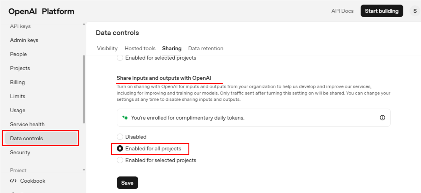 Share inputs and outputs with OpenAI