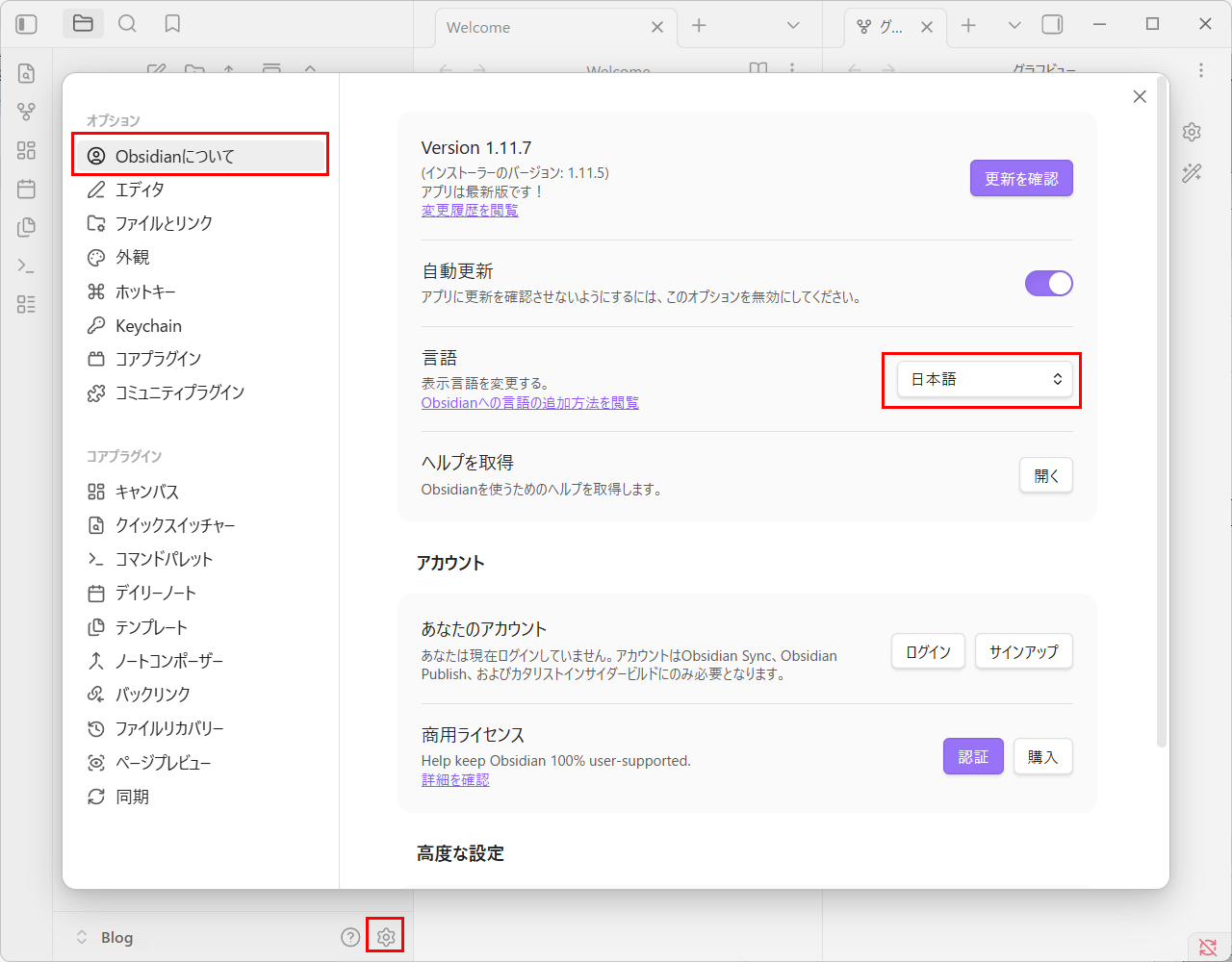 オプション－Obsidianについて
