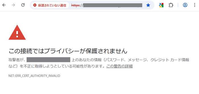 「このサイトへの接続は保護されていません」の表示画面