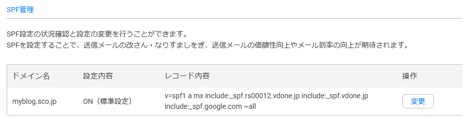 SPF管理設定済み